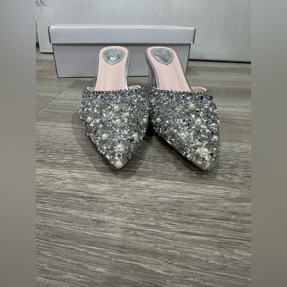 Silver Embellished Heeled Mules - Picture 2 of 7